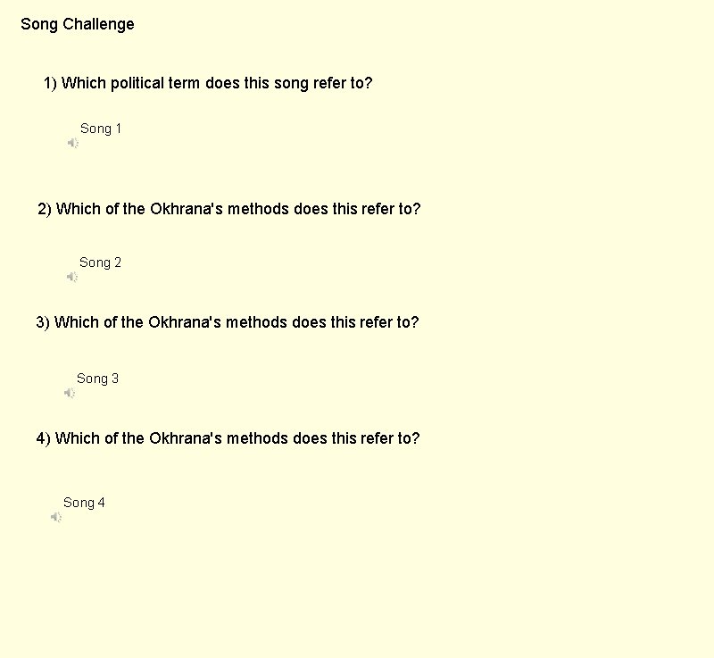 Song Challenge 1) Which political term does this song refer to? Song 1 2)