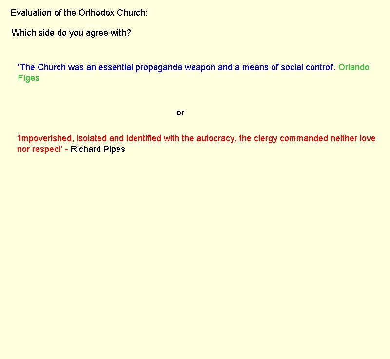Evaluation of the Orthodox Church: Which side do you agree with? 'The Church was