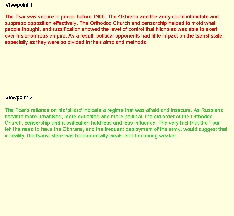 Viewpoint 1 The Tsar was secure in power before 1905. The Okhrana and the