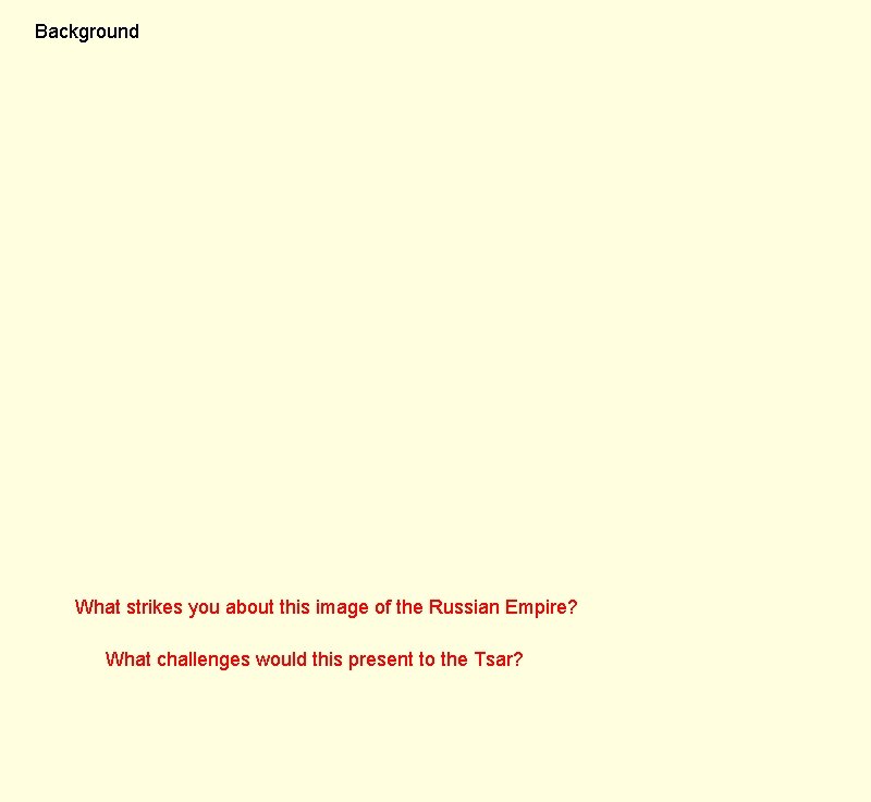 Background What strikes you about this image of the Russian Empire? What challenges would