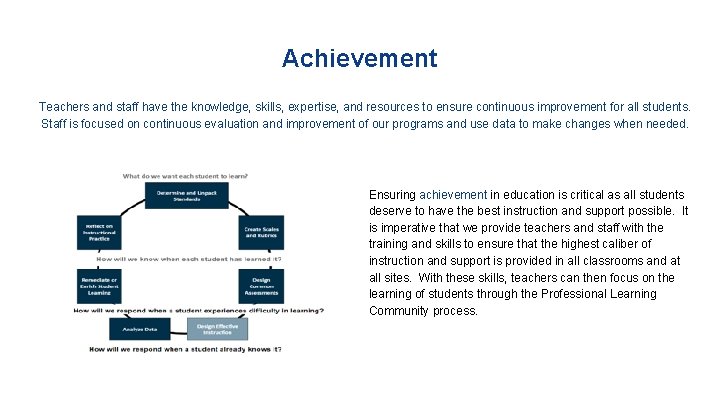 Achievement Teachers and staff have the knowledge, skills, expertise, and resources to ensure continuous
