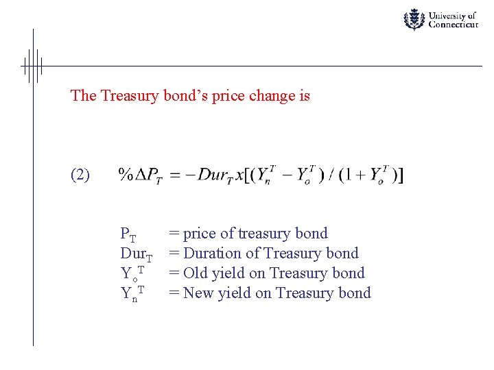 The Treasury bond’s price change is (2) PT Dur. T Yo. T Yn. T