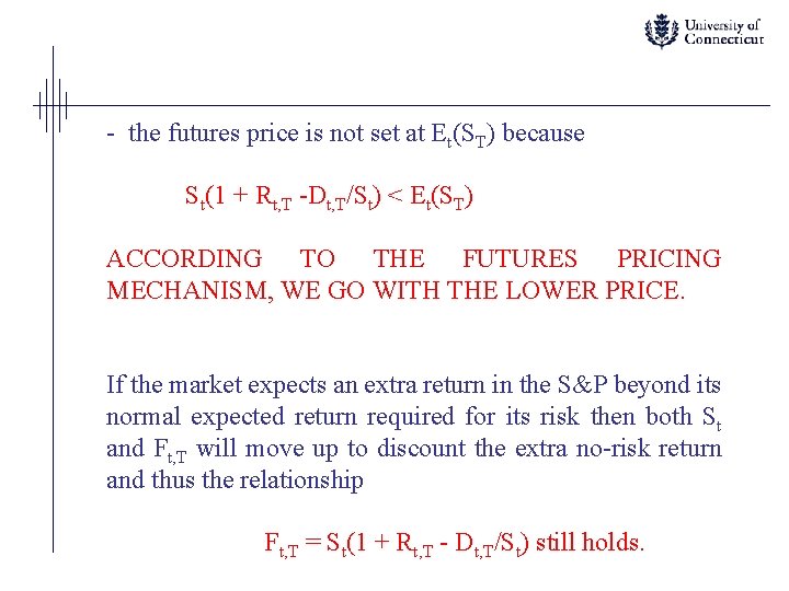 - the futures price is not set at Et(ST) because St(1 + Rt, T