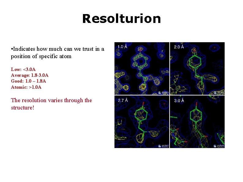Resolturion • Indicates how much can we trust in a position of specific atom