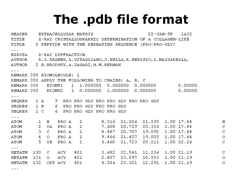 The. pdb file format HEADER TITLE. . . EXPDTA AUTHOR. . . REMARK. .