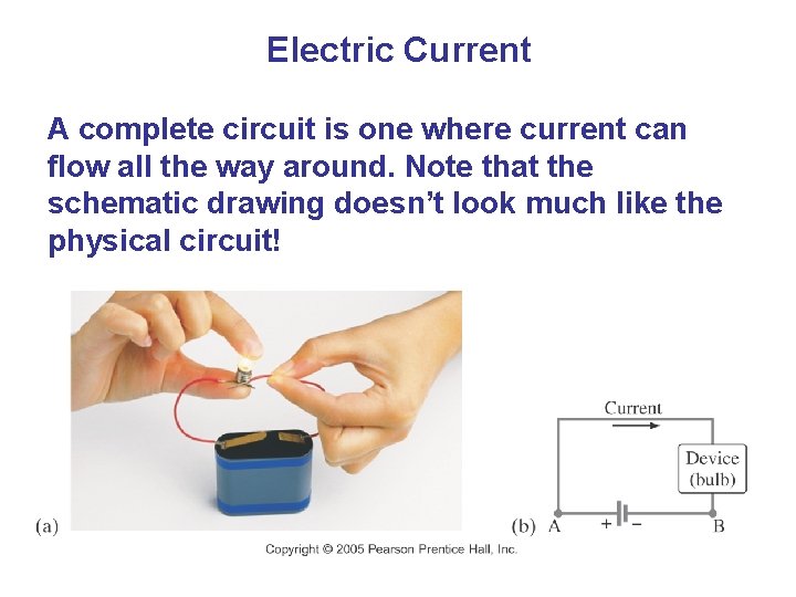 Electric Current A complete circuit is one where current can flow all the way