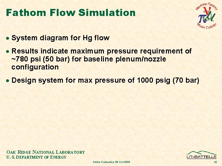 Fathom Flow Simulation · System diagram for Hg flow · Results indicate maximum pressure