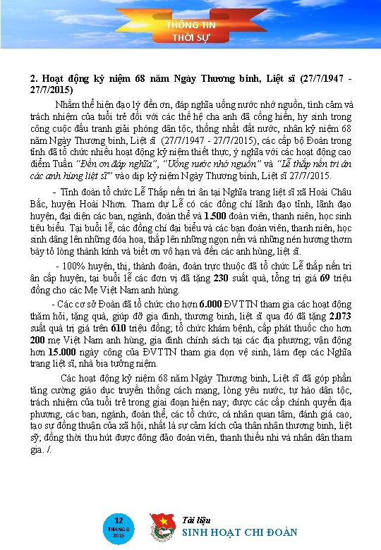 THÔNG TIN THỜI SỰ 2. Hoạt động kỷ niệm 68 năm Ngày Thương binh,