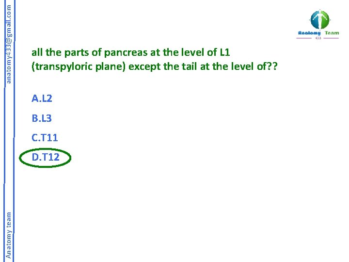 anatomy 433@gmail. com all the parts of pancreas at the level of L 1