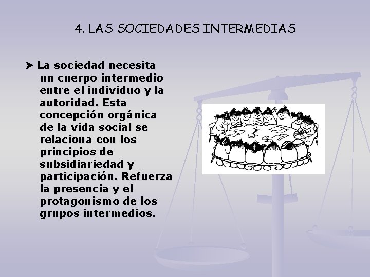 4. LAS SOCIEDADES INTERMEDIAS La sociedad necesita un cuerpo intermedio entre el individuo y