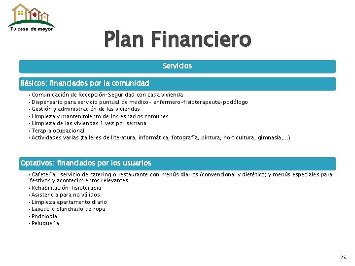 Plan Financiero Servicios Básicos: financiados por la comunidad • Comunicación de Recepción-Seguridad con cada