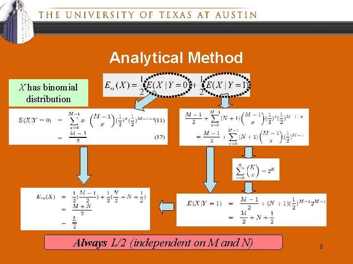 Analytical Method X has binomial distribution Always L/2 (independent on M and N) 8