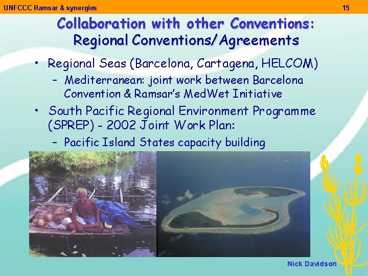 UNFCCC Ramsar & synergies 15 Collaboration with other Conventions: Regional Conventions/Agreements • Regional Seas