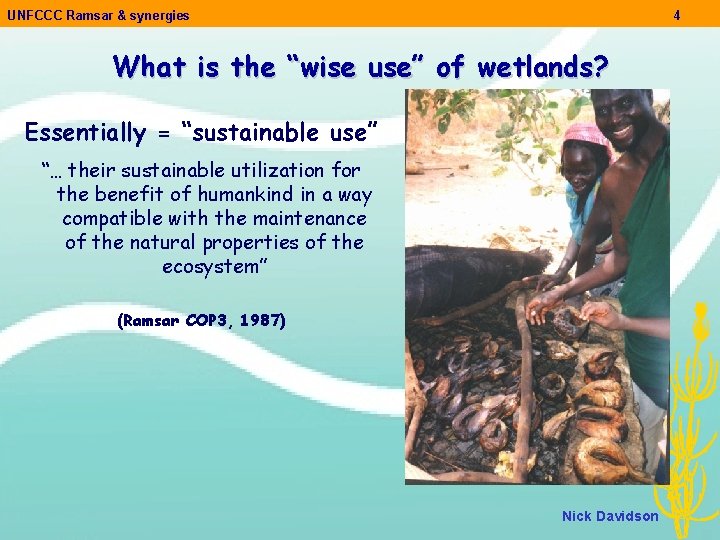 UNFCCC Ramsar & synergies 4 What is the “wise use” of wetlands? Essentially =