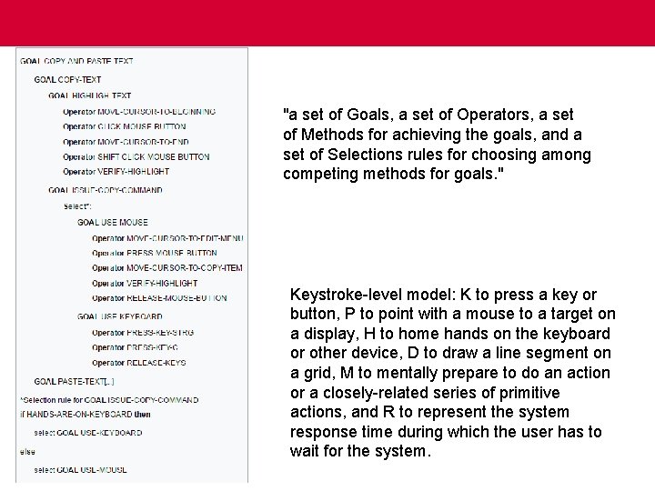 "a set of Goals, a set of Operators, a set of Methods for achieving