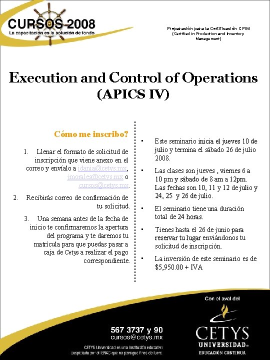 Preparación para la Certificación CPIM (Certified in Production and Inventory Management) Execution and Control