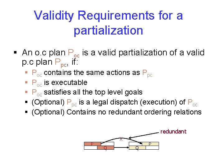 Validity Requirements for a partialization § An o. c plan Poc is a valid