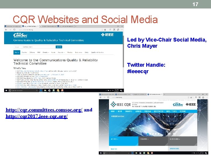 17 CQR Websites and Social Media Led by Vice-Chair Social Media, Chris Mayer Twitter