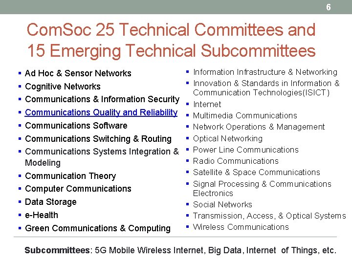 6 Com. Soc 25 Technical Committees and 15 Emerging Technical Subcommittees § § §