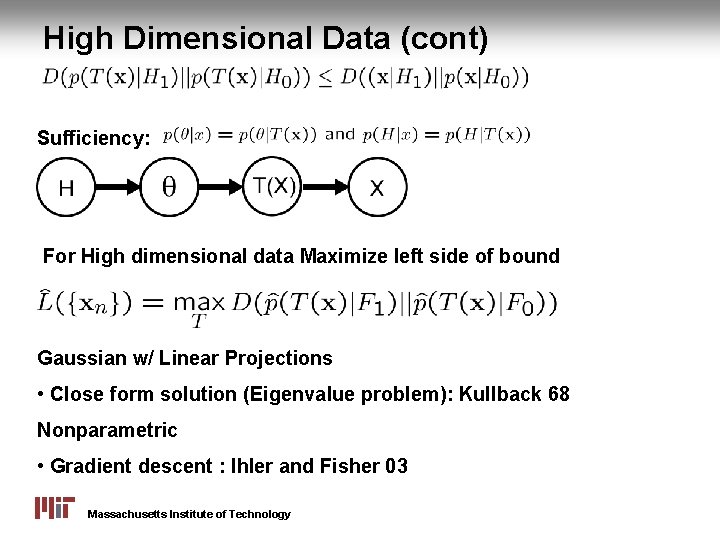 High Dimensional Data (cont) Sufficiency: For High dimensional data Maximize left side of bound