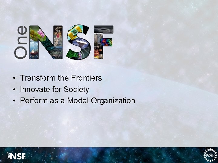  • Transform the Frontiers • Innovate for Society • Perform as a Model