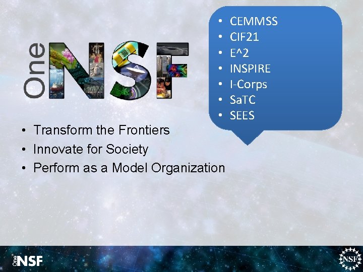  • • Transform the Frontiers • Innovate for Society • Perform as a