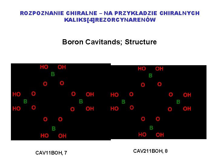 ROZPOZNANIE CHIRALNE – NA PRZYKŁADZIE CHIRALNYCH KALIKS[4]REZORCYNARENÓW Boron Cavitands; Structure CAV 11 BOH, 7