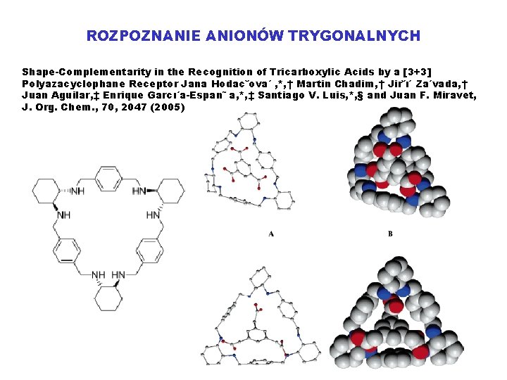 ROZPOZNANIE ANIONÓW TRYGONALNYCH Shape-Complementarity in the Recognition of Tricarboxylic Acids by a [3+3] Polyazacyclophane