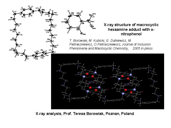 X-ray structure of macrocyclic hexaamine adduct with onitrophenol T. Borowiak, M. Kubicki, G. Dutkiewicz,