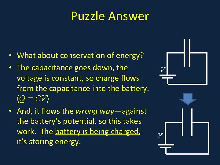Puzzle Answer • a • What about conservation of energy? • The capacitance goes Puzzle Answer • a • What about conservation of energy? • The capacitance goes