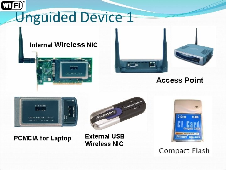 Unguided Device 1 Internal Wireless NIC Access Point PCMCIA for Laptop External USB Wireless