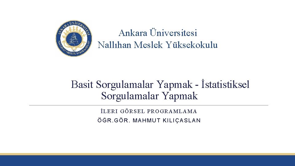 Ankara Üniversitesi Nallıhan Meslek Yüksekokulu Basit Sorgulamalar Yapmak - İstatistiksel Sorgulamalar Yapmak İLERI GÖRSEL