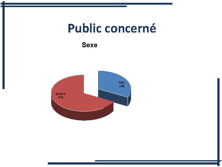 Public concerné Sexe filles 33% garçons 67% 