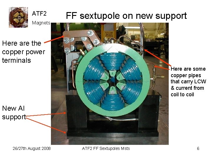 ATF 2 Magnets FF sextupole on new support Here are the copper power terminals