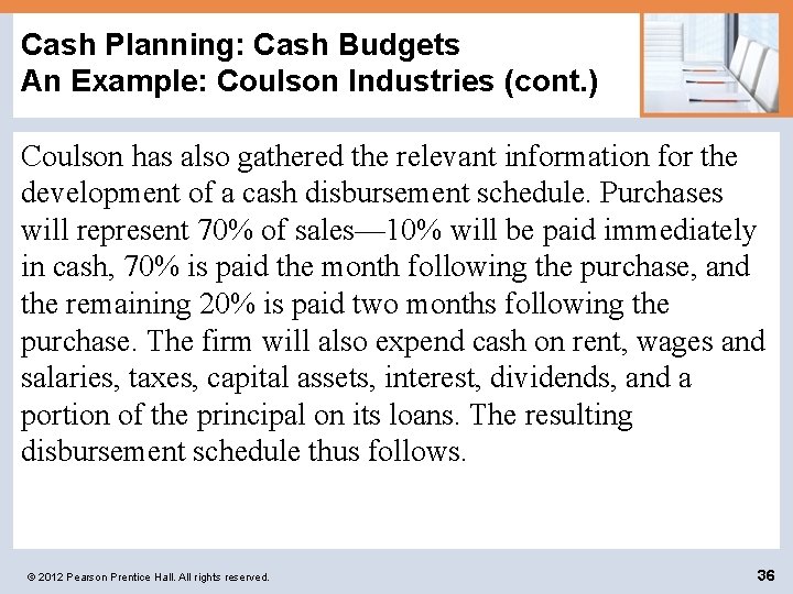 Cash Planning: Cash Budgets An Example: Coulson Industries (cont. ) Coulson has also gathered