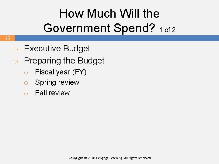 How Much Will the Government Spend? 1 of 2 25 o Executive Budget o