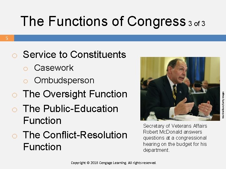The Functions of Congress 3 of 3 55 5 o Service to Constituents 5