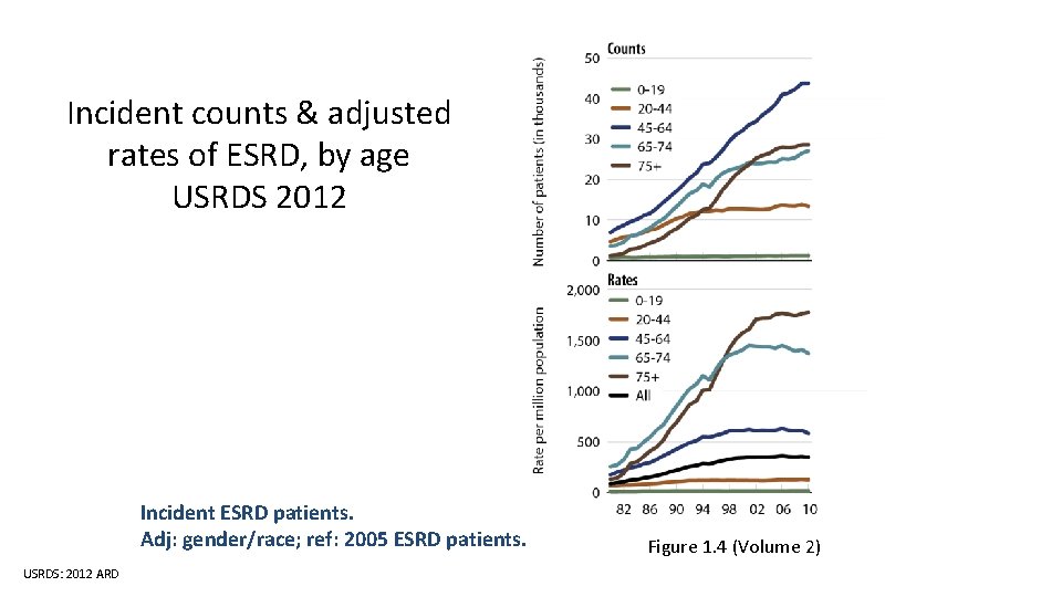 Incident counts & adjusted rates of ESRD, by age USRDS 2012 Incident ESRD patients.