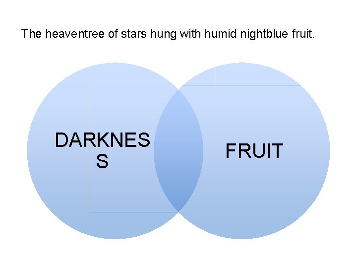 The heaventree of stars hung with humid nightblue fruit. DARKNES S FRUIT 