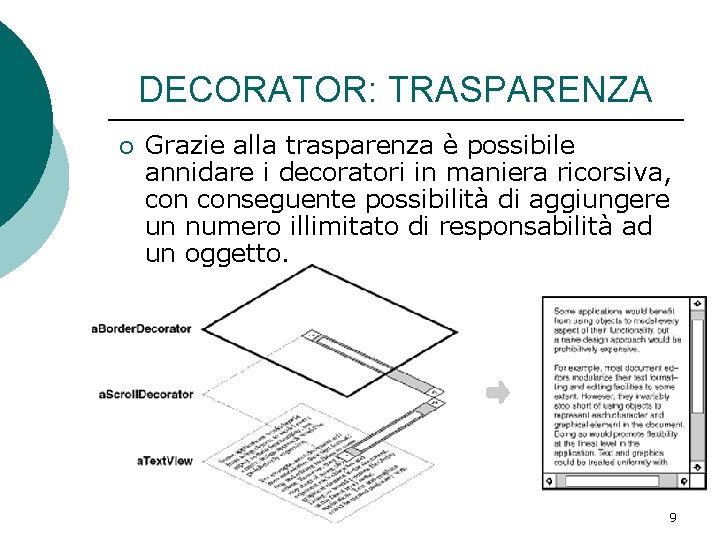 DECORATOR: TRASPARENZA ¡ Grazie alla trasparenza è possibile annidare i decoratori in maniera ricorsiva,