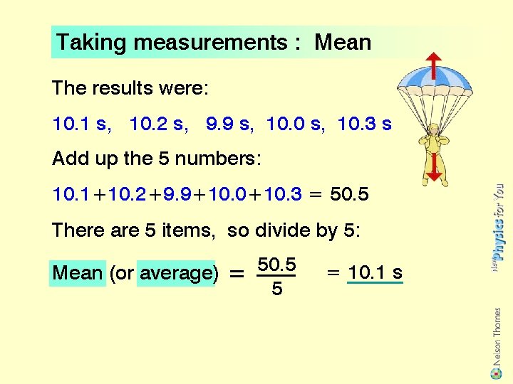 Taking measurements : Mean The results were: 10. 1 s, 10. 2 s, 9.