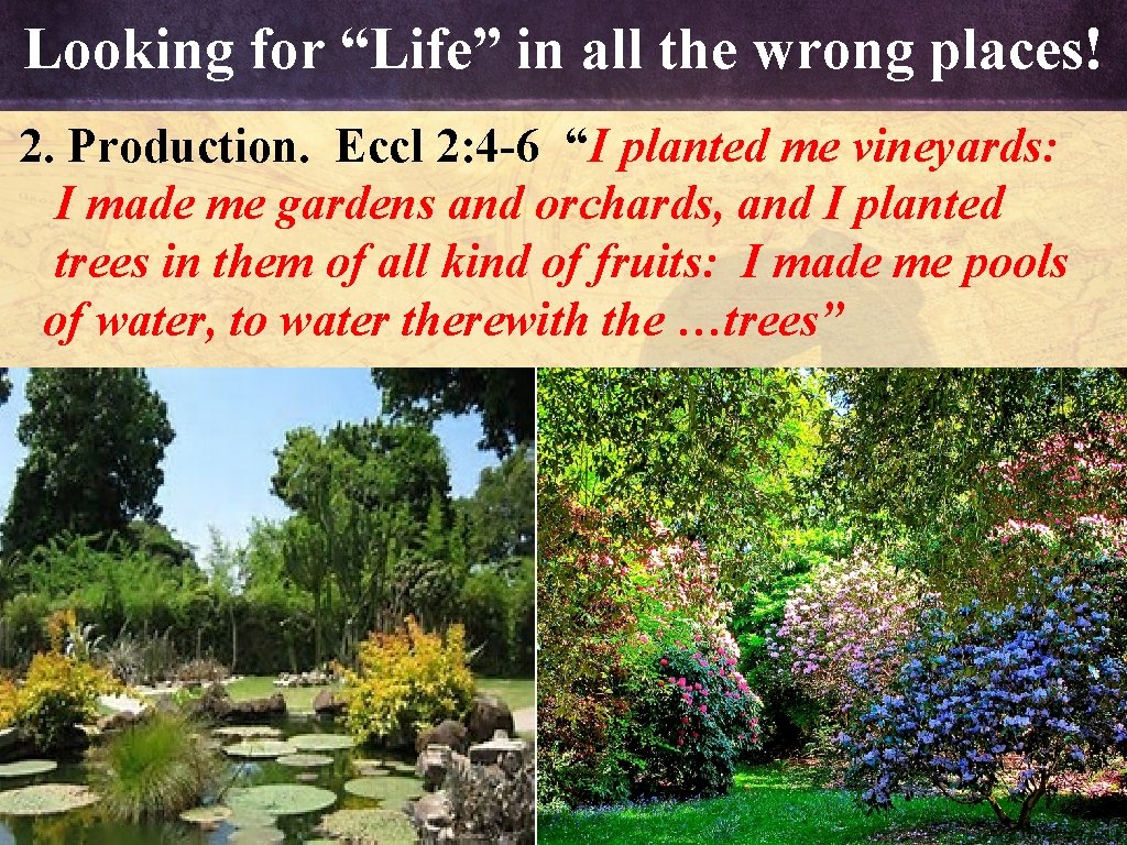 Looking for “Life” in all the wrong places! 2. Production. Eccl 2: 4 -6