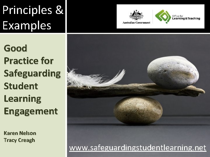 Principles & Examples Good Practice for Safeguarding Student Learning Engagement Karen Nelson Tracy Creagh