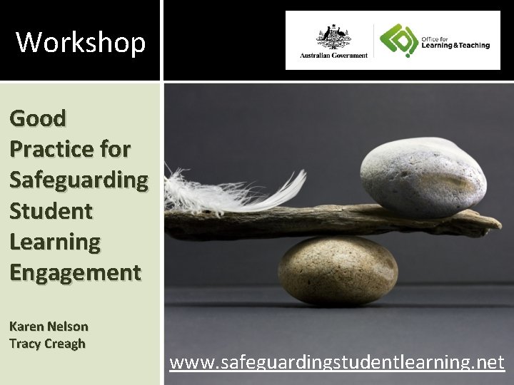 Workshop Good Practice for Safeguarding Student Learning Engagement Karen Nelson Tracy Creagh www. safeguardingstudentlearning.