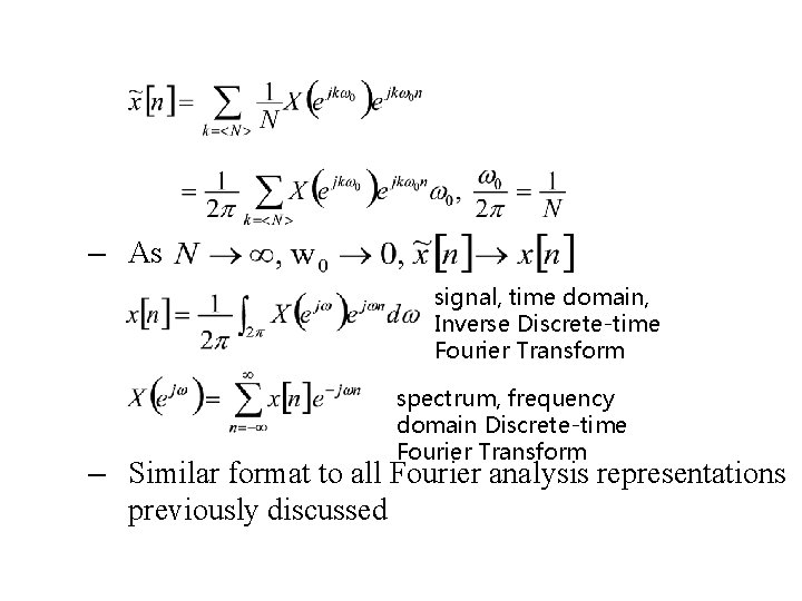 – As signal, time domain, Inverse Discrete-time Fourier Transform spectrum, frequency domain Discrete-time Fourier