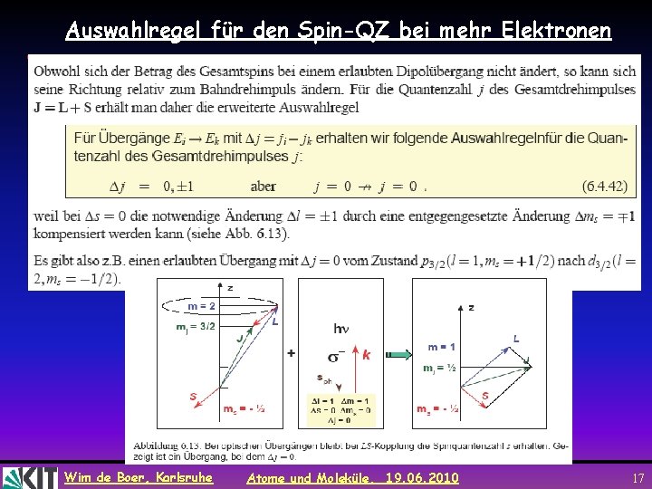 Auswahlregel für den Spin-QZ bei mehr Elektronen Wim de Boer, Karlsruhe Atome und Moleküle,