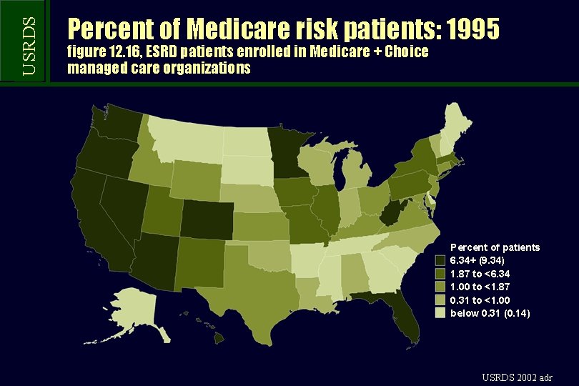 USRDS Percent of Medicare risk patients: 1995 figure 12. 16, ESRD patients enrolled in