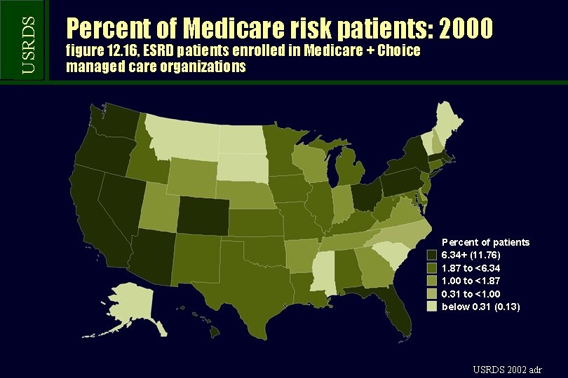 USRDS Percent of Medicare risk patients: 2000 figure 12. 16, ESRD patients enrolled in