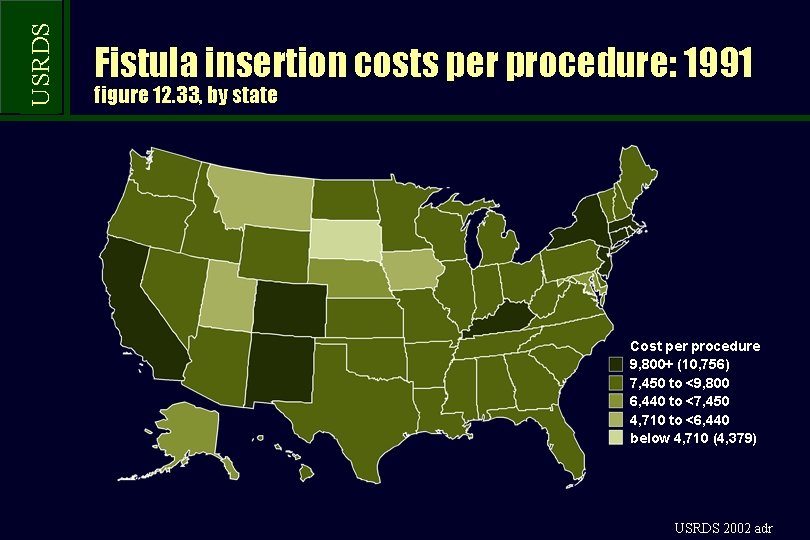 USRDS Fistula insertion costs per procedure: 1991 figure 12. 33, by state Cost per