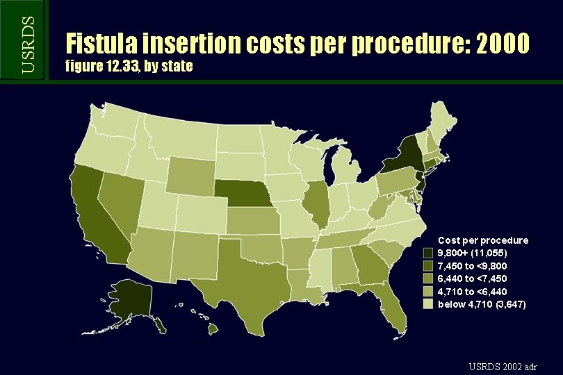 USRDS Fistula insertion costs per procedure: 2000 figure 12. 33, by state Cost per